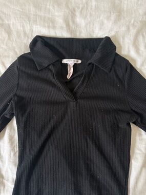 Caution To The Wind Black Ribbed V-Collar Top